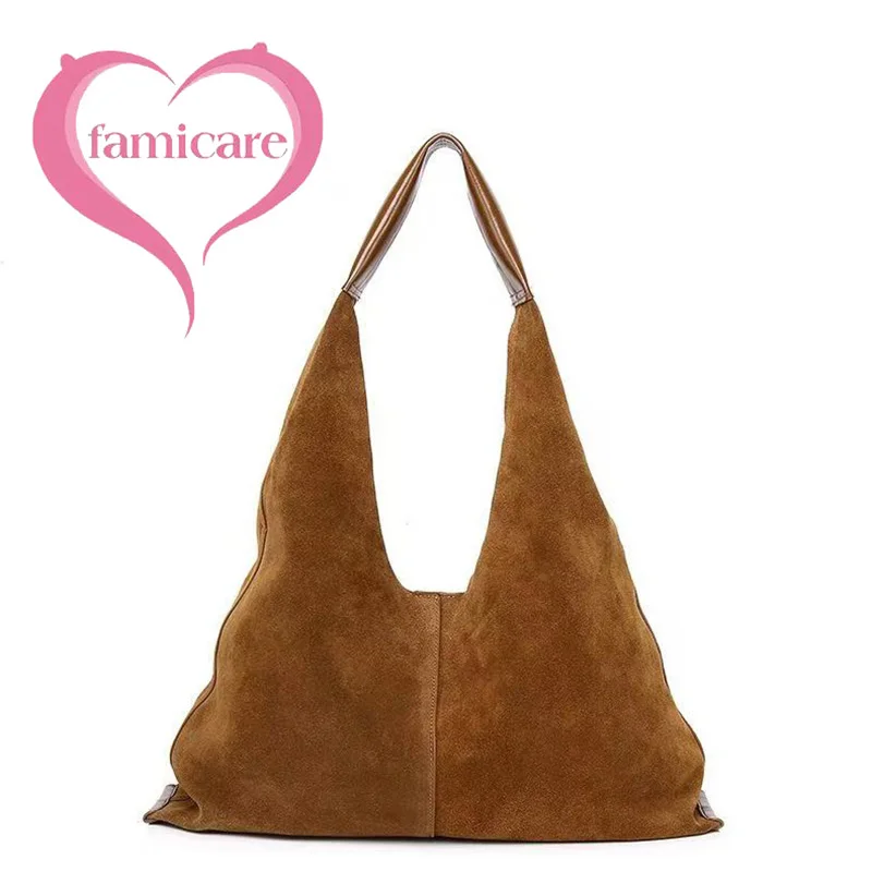 2025 Fall And Winter New Head Suede Triangle Tote large-Capacity Single Shoulder Handbag Casual Genuine Leather Women's Bags