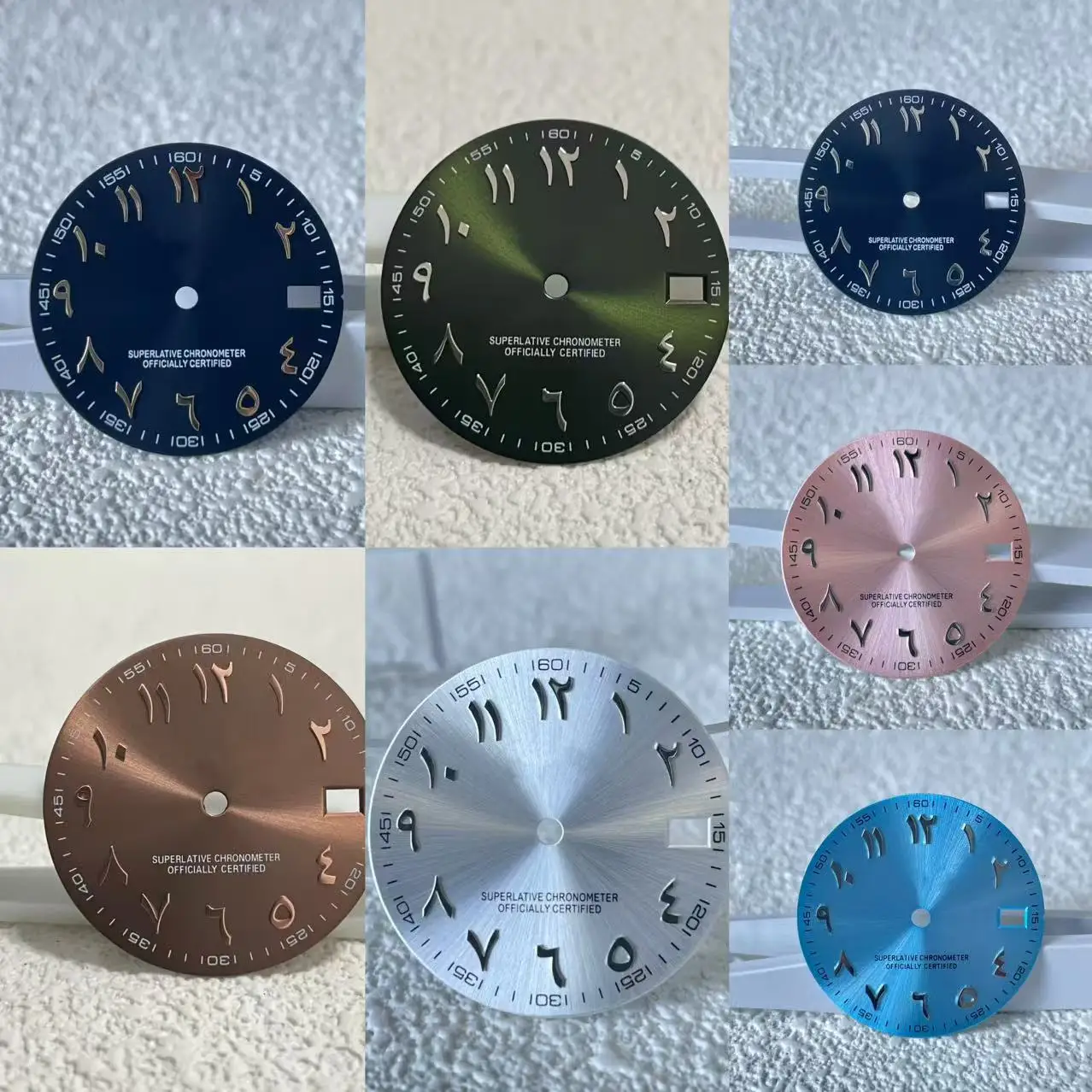 28.5mm NH35 S Logo Dial Pink Ice Blue Olive Green Arabic S Dial For NH35 Movement Sunburst Arabic Date_Just S Dial WatchMods