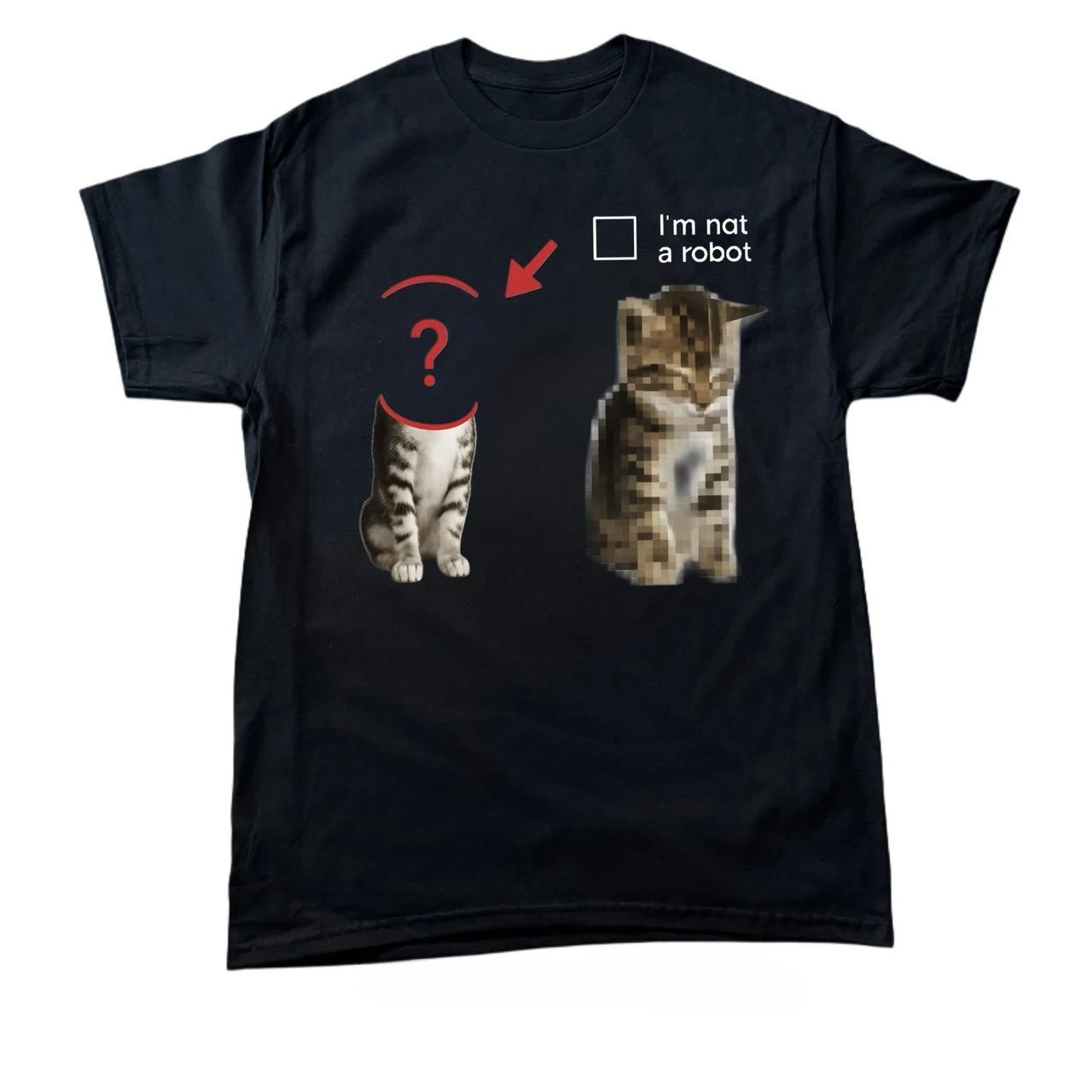 T-shirt with a fun,cartoon kitten print;millennial style,Harajuku style, Y2K grunge rock style; unisex; retro, loose-fit T-shirt