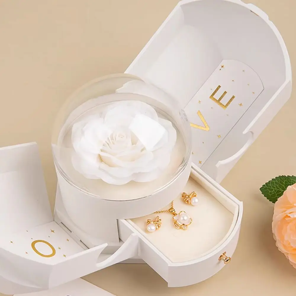

Romantic Surprise Flower Jewelry Box Plastic with Soap Rose Rose Drawer Packaging Box Decorative Unexpected Flower Ring Box Mom