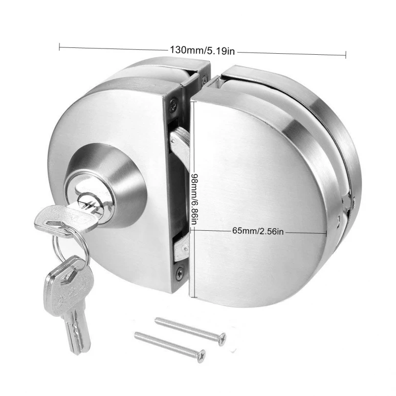 Stainless Steel Perforated Glass Door Lock 10mm - 12mm Glass Door Anti-theft Security Lock with 3 Keys Cabinet Locks