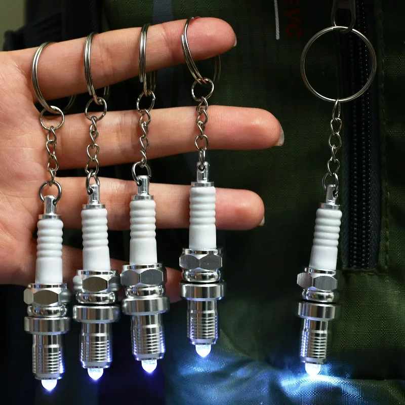 Fashion Sparkplug LED Key Ring for Men Spark Plug Pendant Key Chain Keychain Car Parts Keyring Marvel Drive Key Chains