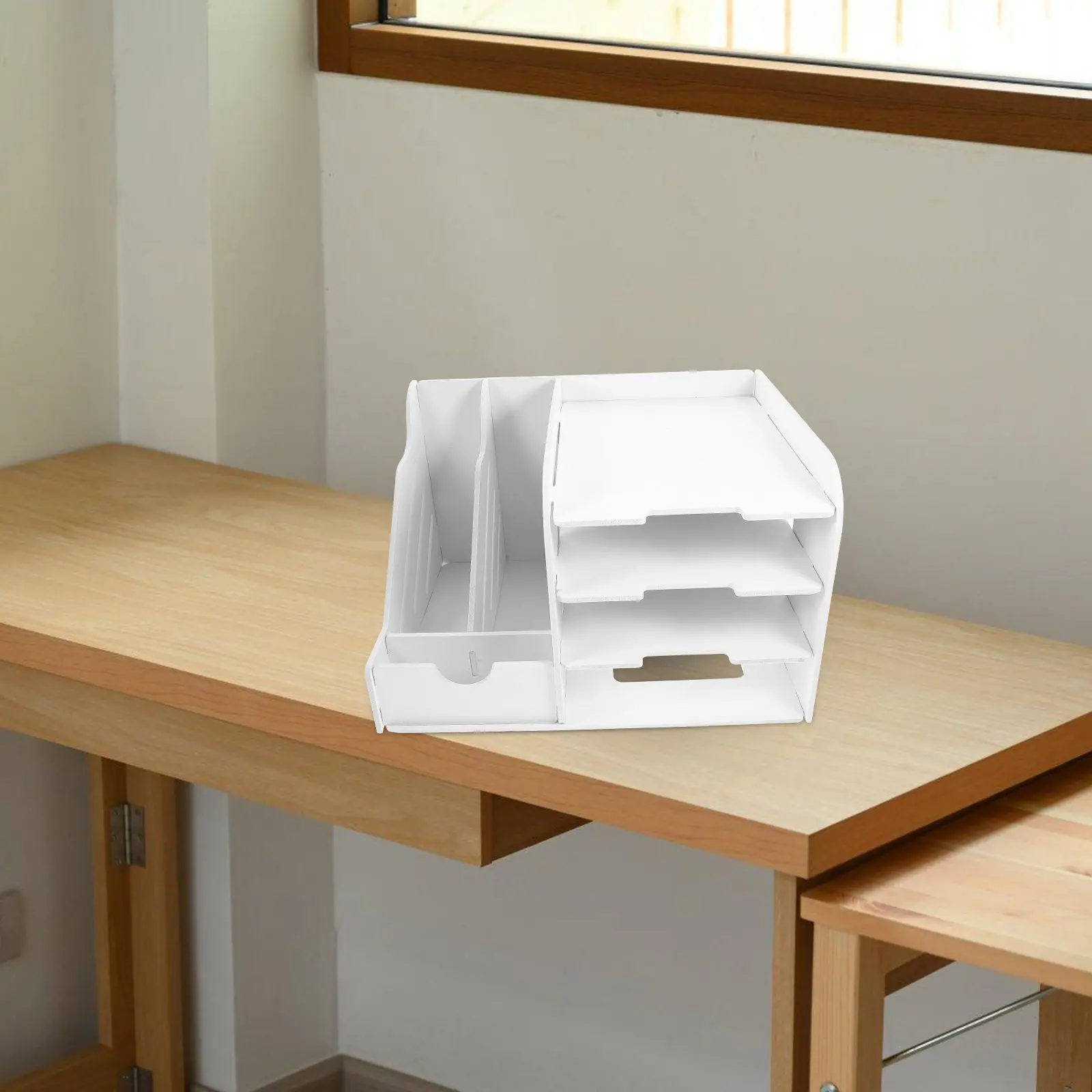 Desk File Organizer 4-Tier Tiered Paper Tray Desktop Storage Shelf Office Files Organizer Classroom Document Holder File Storage