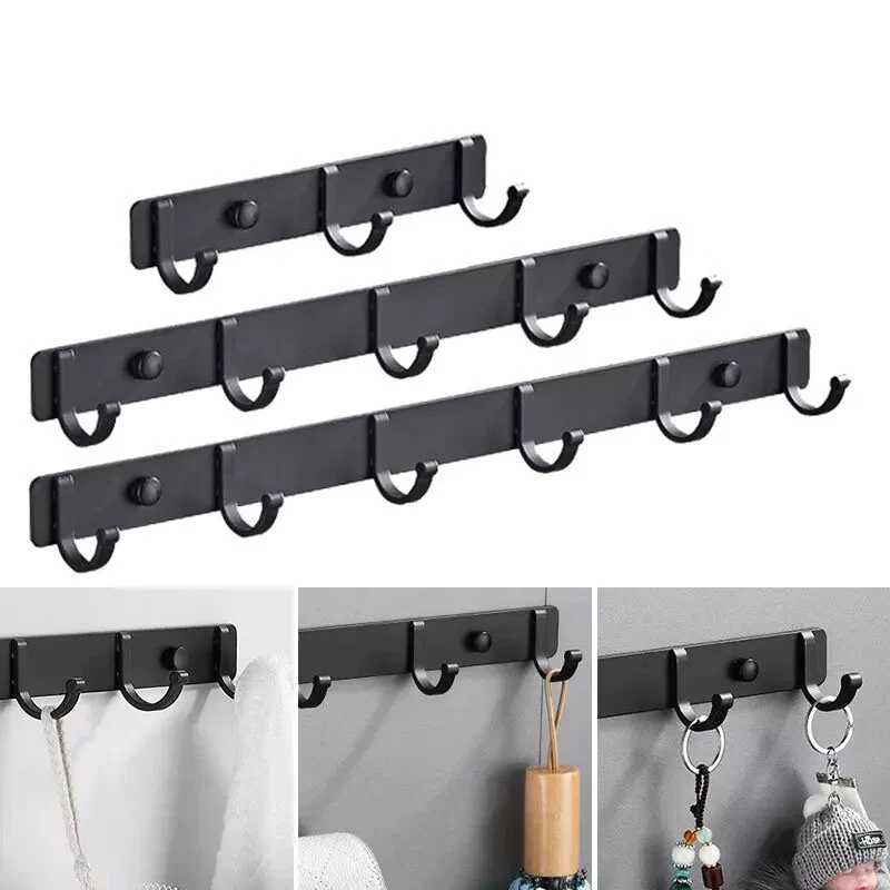 Space Aluminum Black Hook Bathroom Towel Hook Living Room Door Back Clothes Hook Simple Black Storage Hook To Save Space