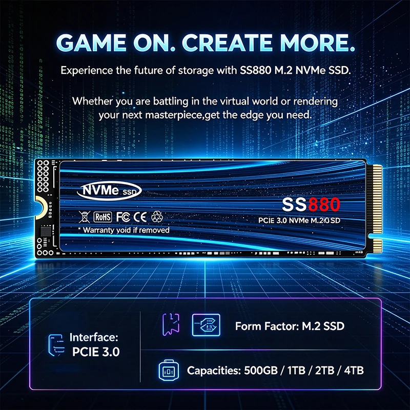 High Speed 1TB 2TB 4TB SSD NVMe SS880  M.2  Internal Solid State Drive PCIe 3.0 Gaming Drive Works for  Laptop PC Hard Disk