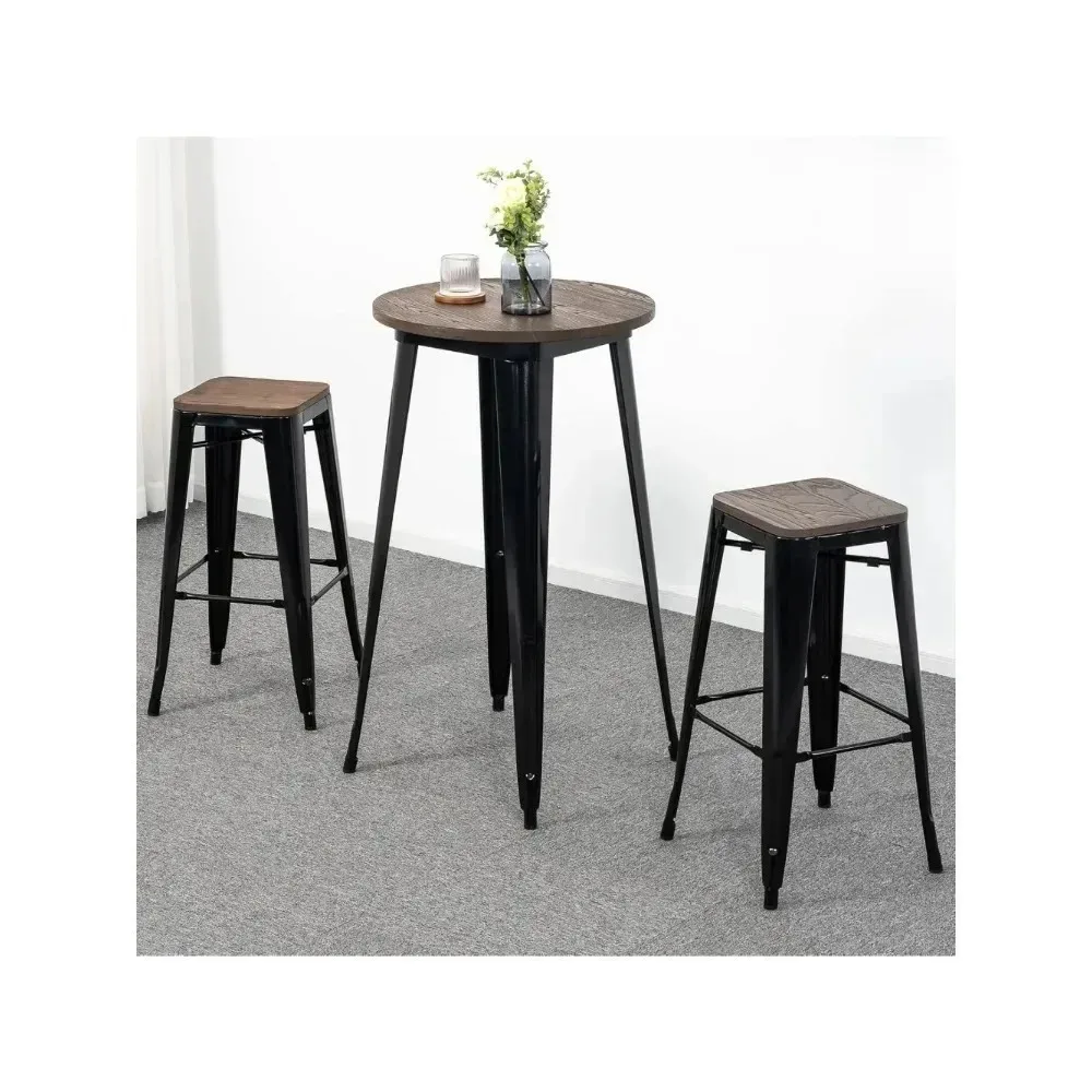 Bancos de bar de metal de 30 polegadas com assento quadrado de madeira maciça de olmo