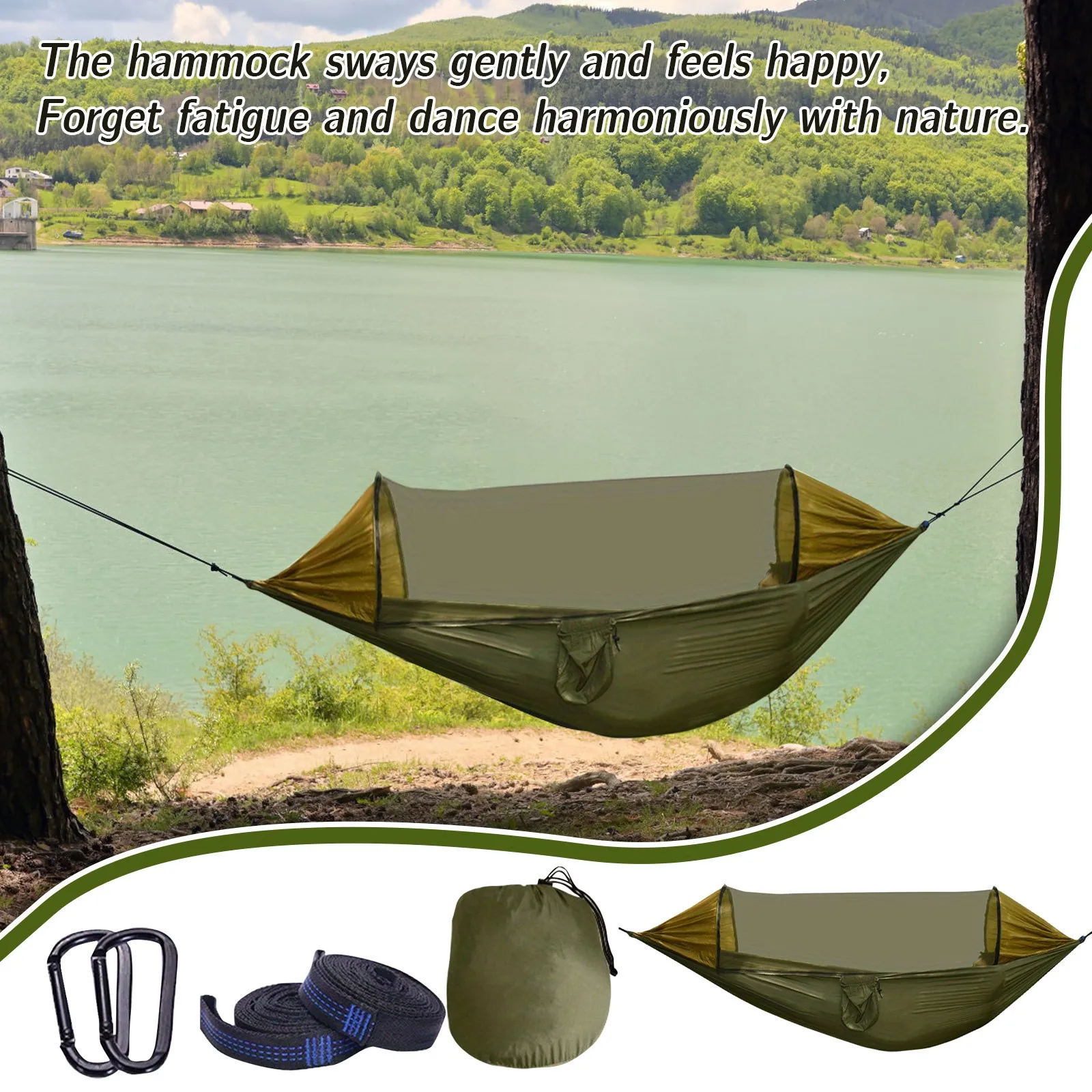 Family yard hammock Outdoor picnic rest hammock Triangular Anti-rollover Mesh Load-bearing Multi-person Aerial Outdoor