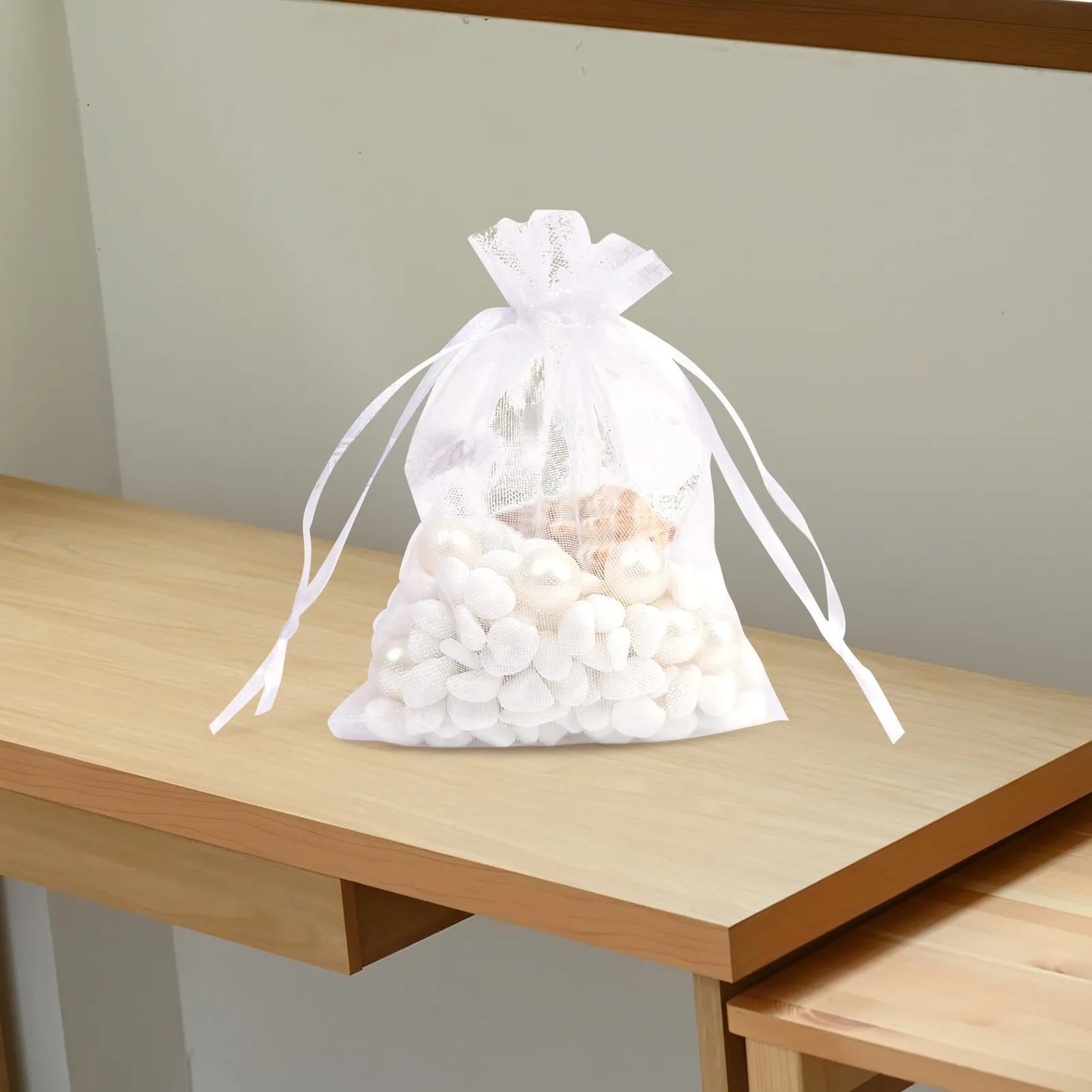 

25 шт. подарочных мешочков из органзы, белые сетчатые мешочки на завязках, многоразовые, для свадебных подарков, конфет, украшений, сладостей, для хранения