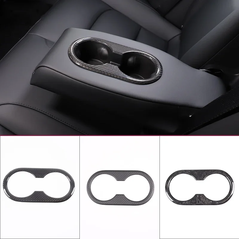 Für Tesla Model 3 Für Tesla Model Y 17-24 Echtcarbonfaser Auto-Heckarmlehnen-Getränkehalter-Abdeckung Zierleiste Aufkleber Autozubehör