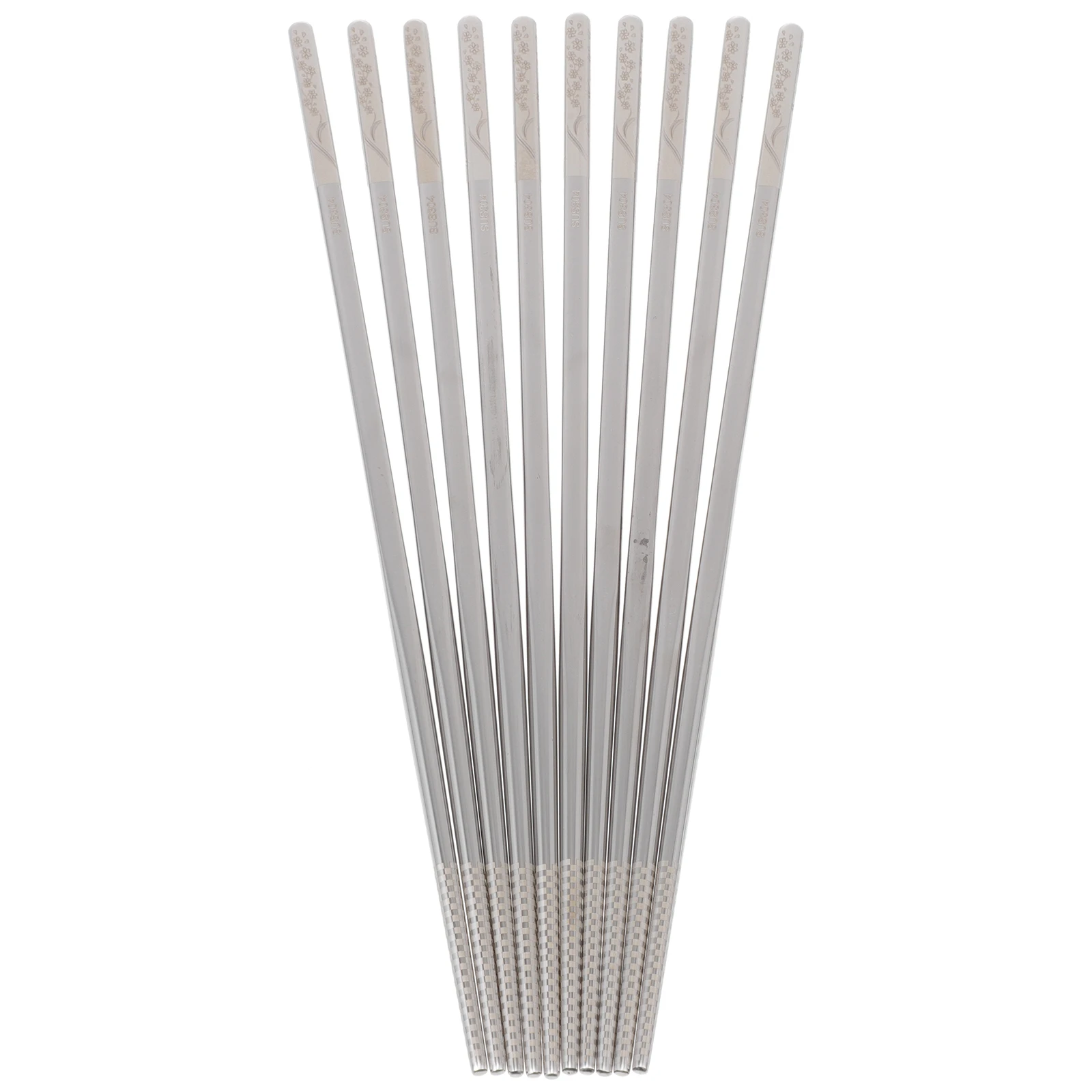 

10 Pcs Stainless Steel Chopsticks 304 Non slips Spiral Lightweight Practical Kids Household Travel Food Serving Silver Color