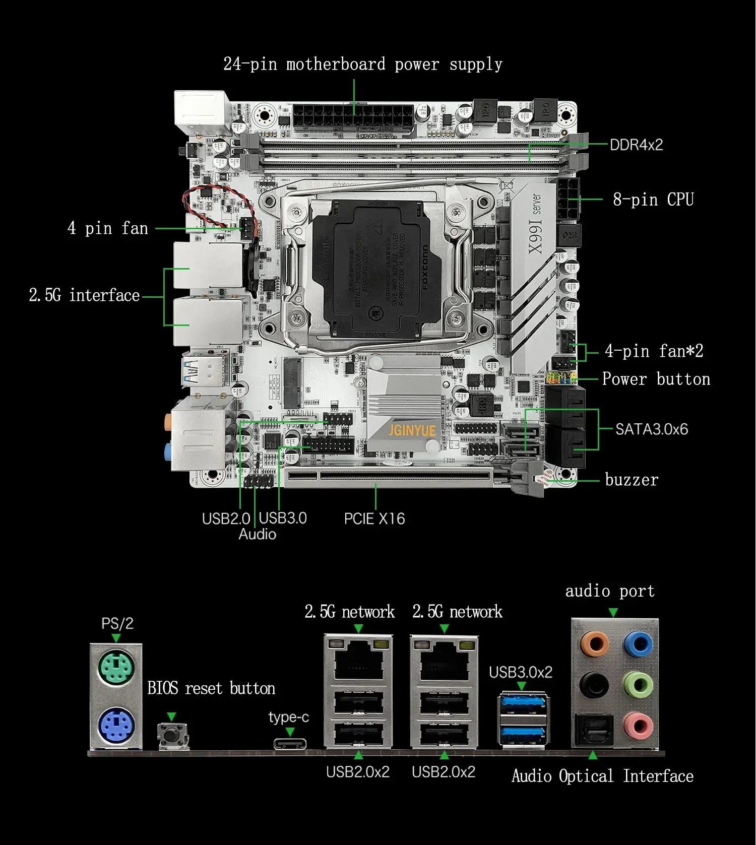 Płyta główna JGINYUE X99 itx LGA 2011-3 obsługuje procesor Xeon E5 V3 V4 DDR4 ECC RAM 2.5G karta sieciowa serwer X99i