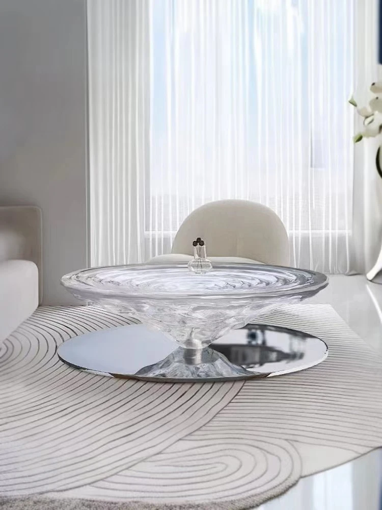 Light Luxury Transparent Resin round Crystal Art Sculpture Home Side Table Tea Room Water Ripple Tea Table Decoration