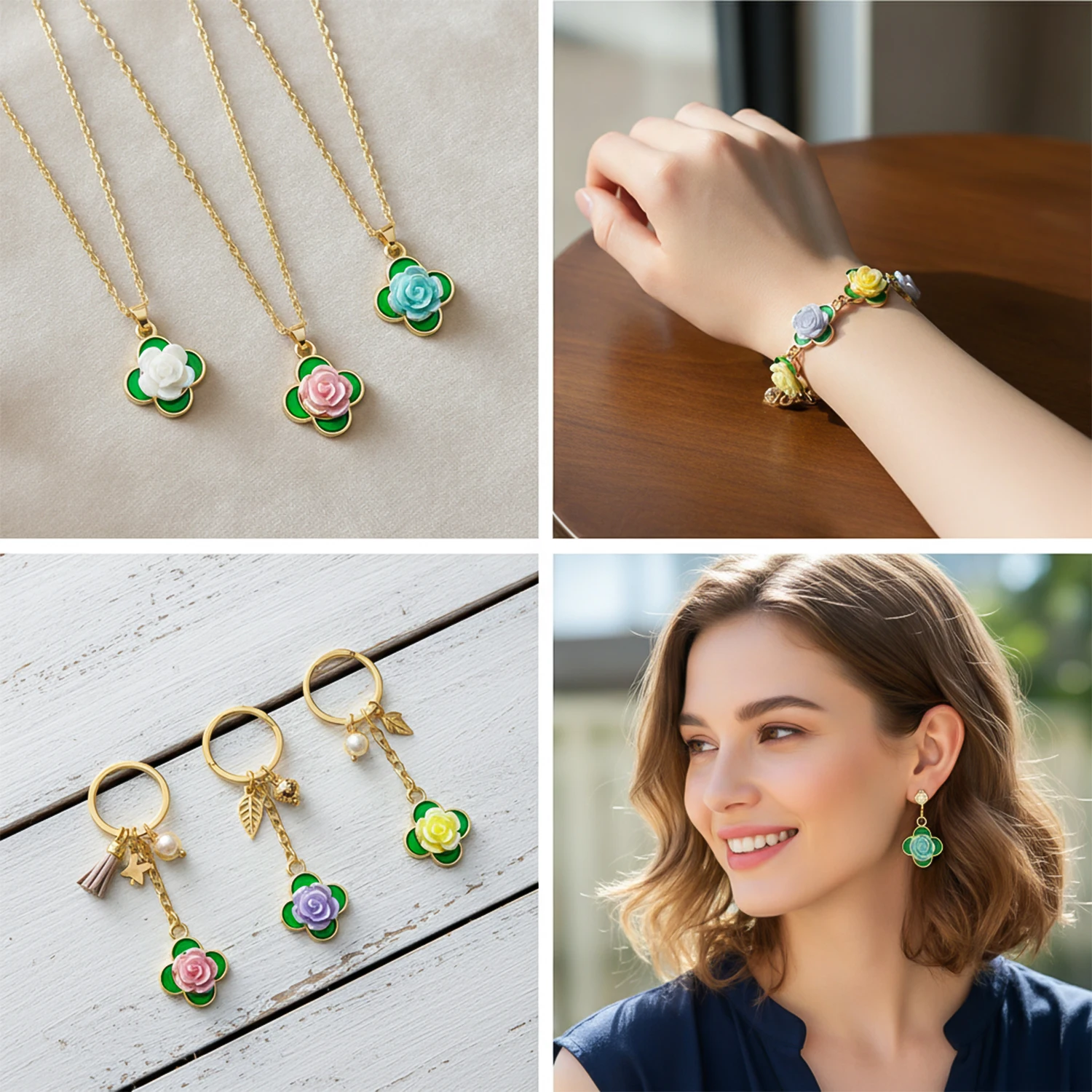 5/10pcs Lucky Four-Leaf Clover Charm Pendants Shamrock Hanging DIY Jewelry Making Accessories for Bracelet Earrings Necklace