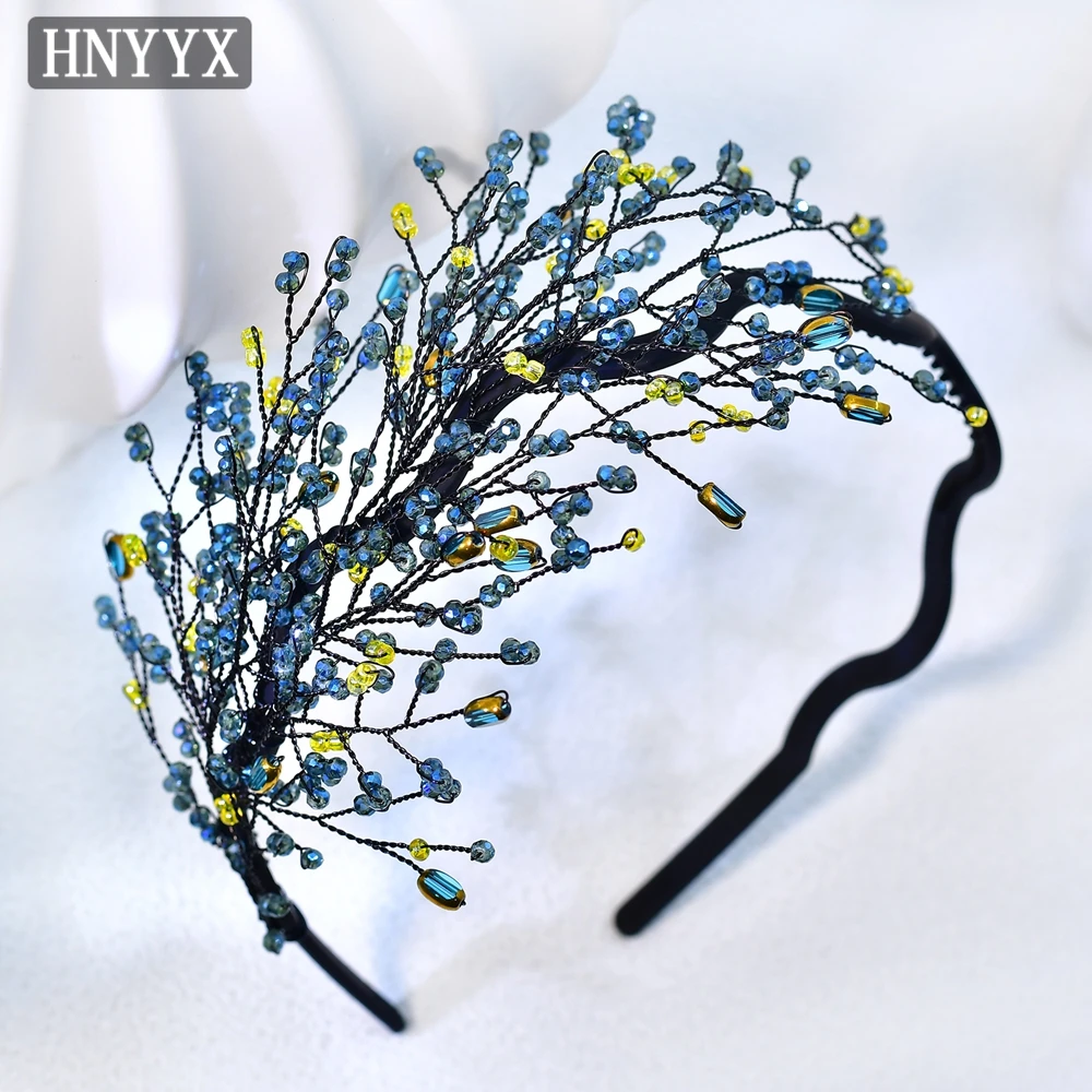 

HNYYX Blue Color Crystal Wide Head Hoop Hair Accessories Women Party Prom Hanmade Yellow Color Beaded Headband YXA33