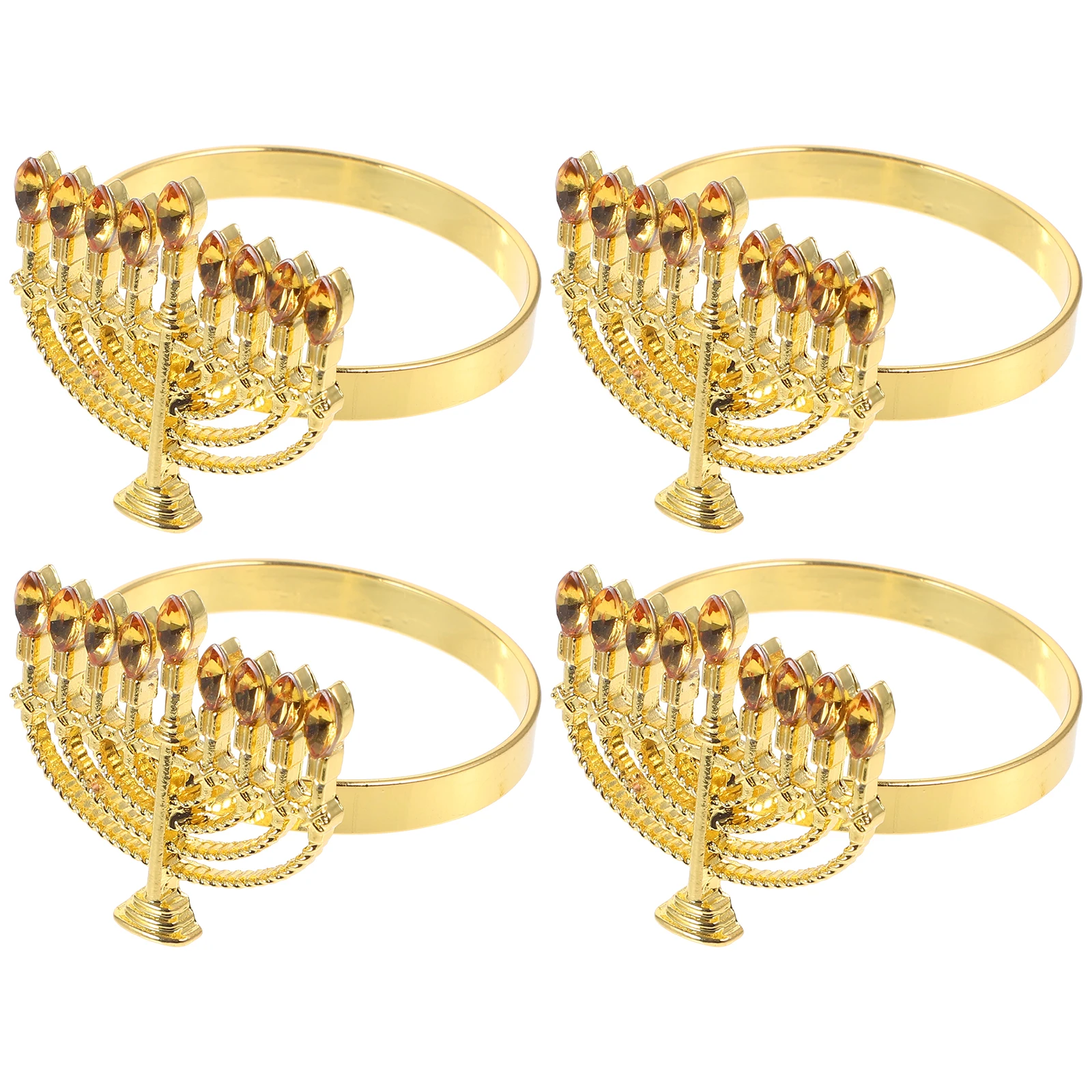 

4 Pcs Menorah Napkin Rings Candlestick Holders Hanukkah Decor Metal Alloy Banquet Party Table Adornments
