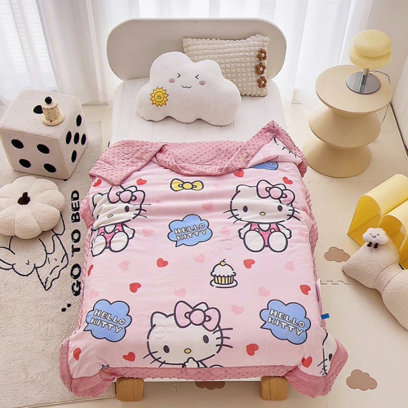 New Sanrio Hello Kitty Cartoon Animation Children's Cool Summer Quilt Knitted Cotton Machine Washable Air-conditioned Quilt