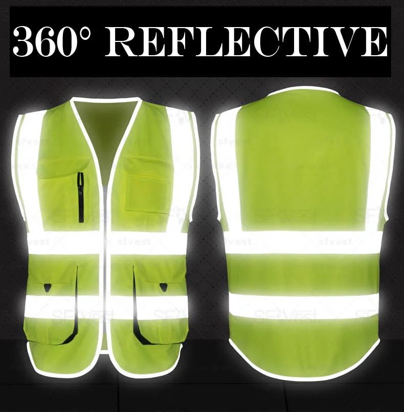 SFvest High Visibility Work Clothes for Men Reflective Safety Vest Multi Pockets Workwear Safety Waistcoat