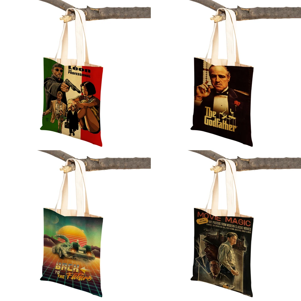 Classic Movie Women Shopper Bags Vintage Posters Future Kill Bill Both Sides Casual Canvas Lady Shopping Bag Travel Tote Handbag