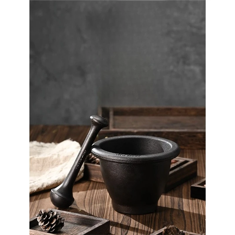 

Cast iron garlic mortar, garlic masher, old-fashioned garlic molars, household manual tamping jar, ring bowl masher, grinder