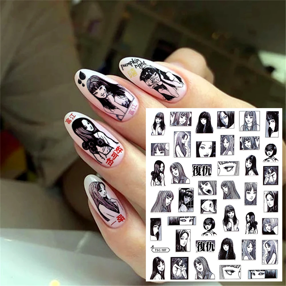 TSC-273 TSC-107 Dood God Duivel Tomie Diy 3d Terug Lijm Nail Art Stickers Stickers Schuifregelaars Nagel Ornament