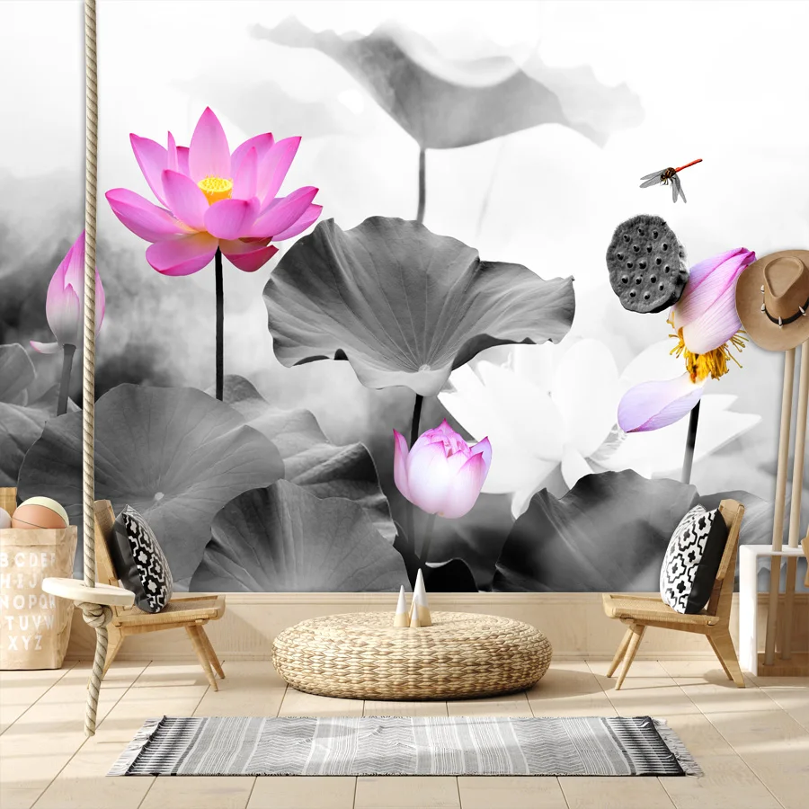 

Custom Peel and Stick Wallpaper Accept for Living Room Decoration 3d Water Lily Floral Contact Wall Papers Home Decor Covering