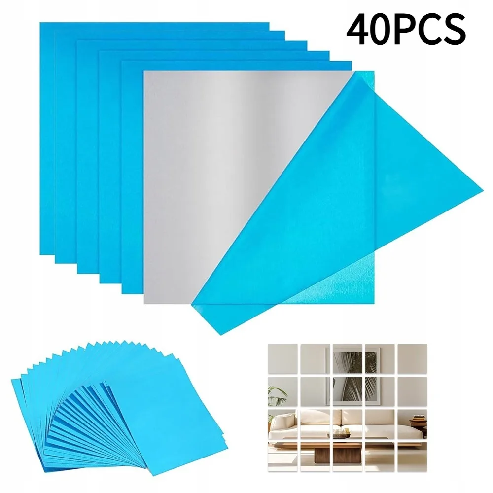 40 sztuk samoprzylepnych płytek lustrzanych z PVC, wymiary 15x15 cm, odporne na pęknięcia, łatwe w montażu, zapewniają wyraźne odbicie, łatwe w czyszczeniu, idealne do łazienki, sypialni, do tworzenia