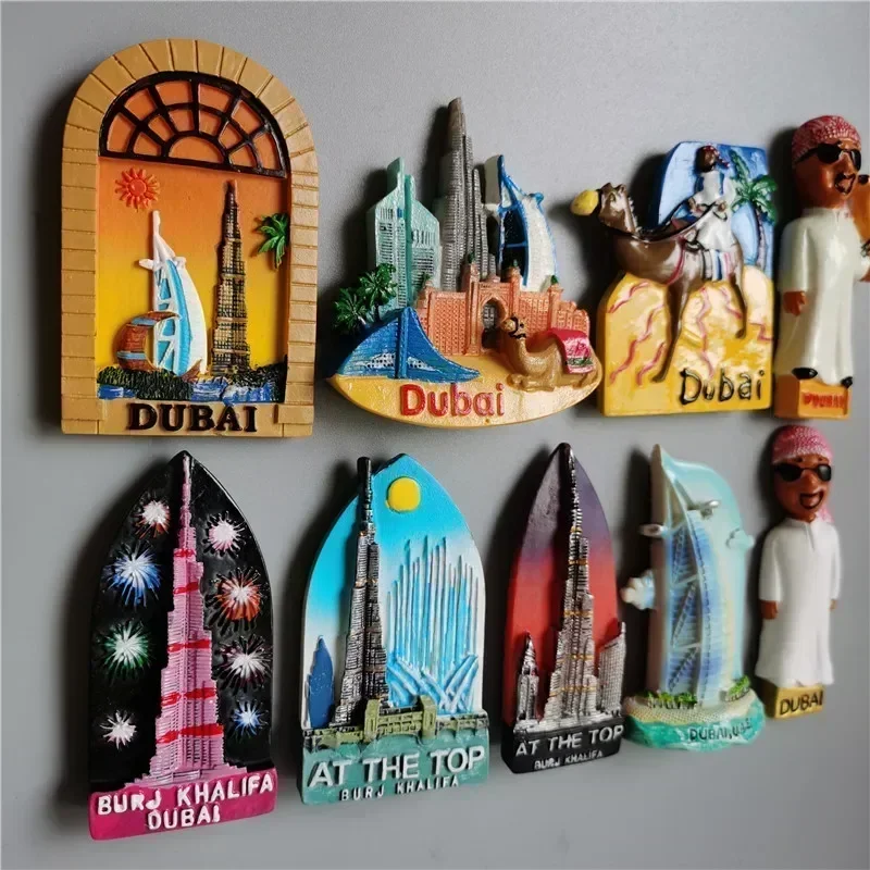 Dubai Tourist Souvenirs Fridge Magnets Khalifa Tower Saudi Arabia Refrigerator Commemorative Magnet Stickers Home Decoration