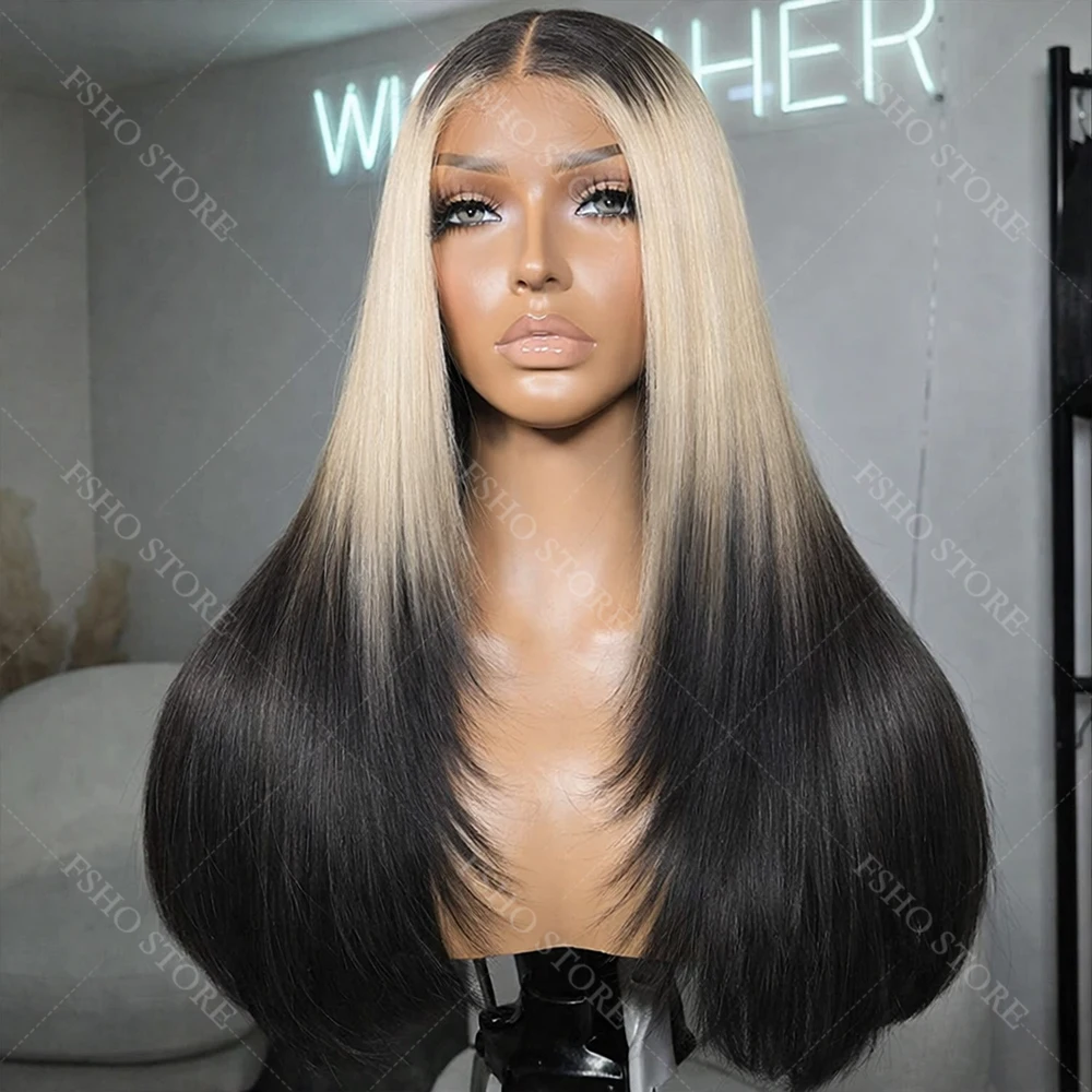 

Парик из натуральных волос с балаяжем, омбре и прямой стрижкой, с кружевной передней частью, без шелковых элементов, 4x4, без клея, блонд