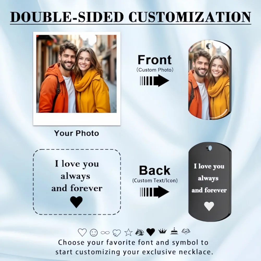 Amaxer Personalized Custom Engraved Photo & Text Dog Tag Pendant Necklace for Boyfriend Husband Dad Birthday Valentine Day Gifts