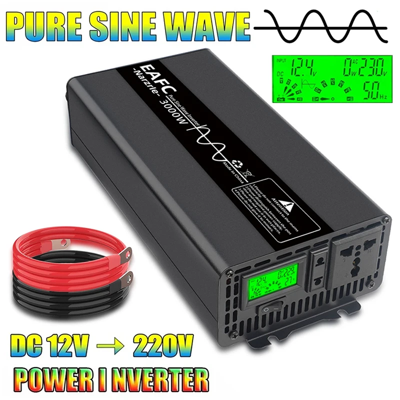 

Universal 3000W Power Inverter DC 12V to AC 220V with USB Port – Solar/Car/Home Use Pure Sine Wave for LED Display RV Camping