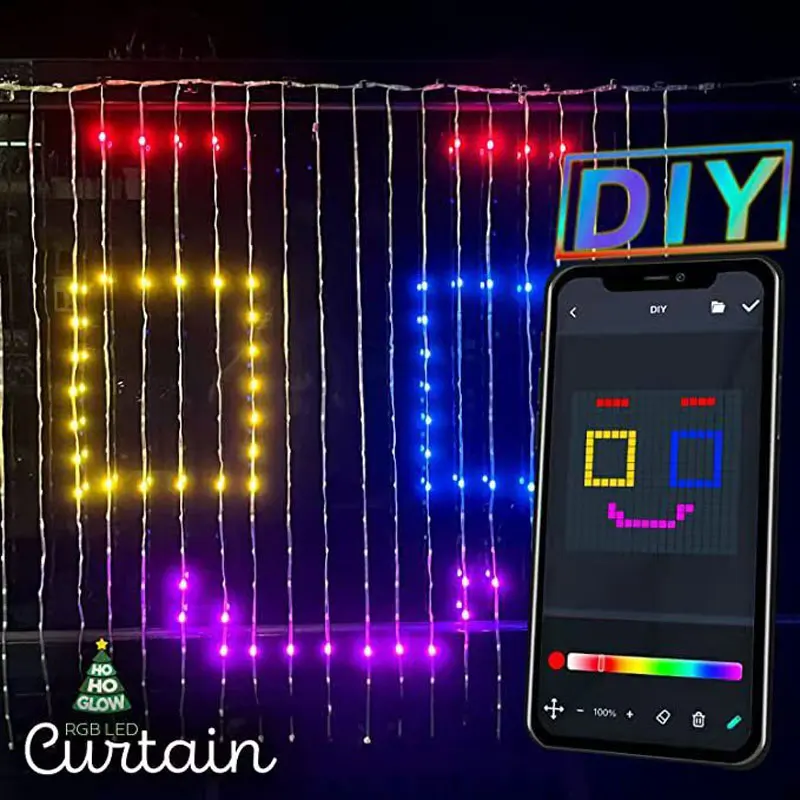 Music-Synced Smart Christmas Curtain Lights – Outdoor Fairy Tale Theme Remote Control LED String Lights