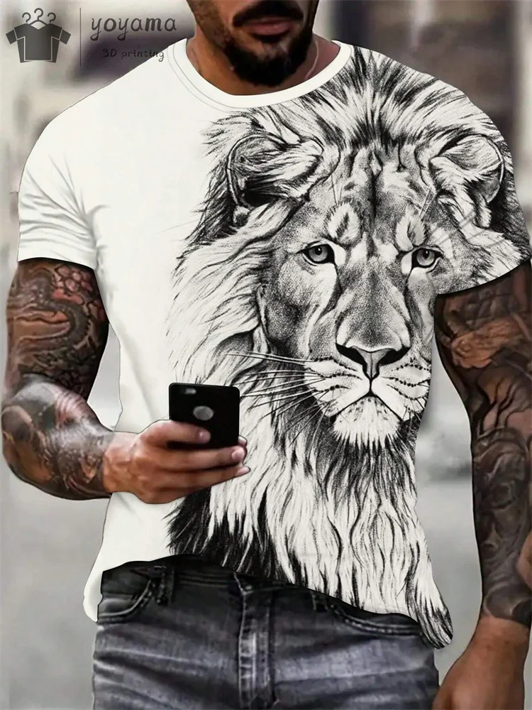 Summer Lion Print Men's Clothes T-shirt Male Short Sleeve Tee Men Lion Print Clothes Men Designer Clothes Men Oversized T-shirt