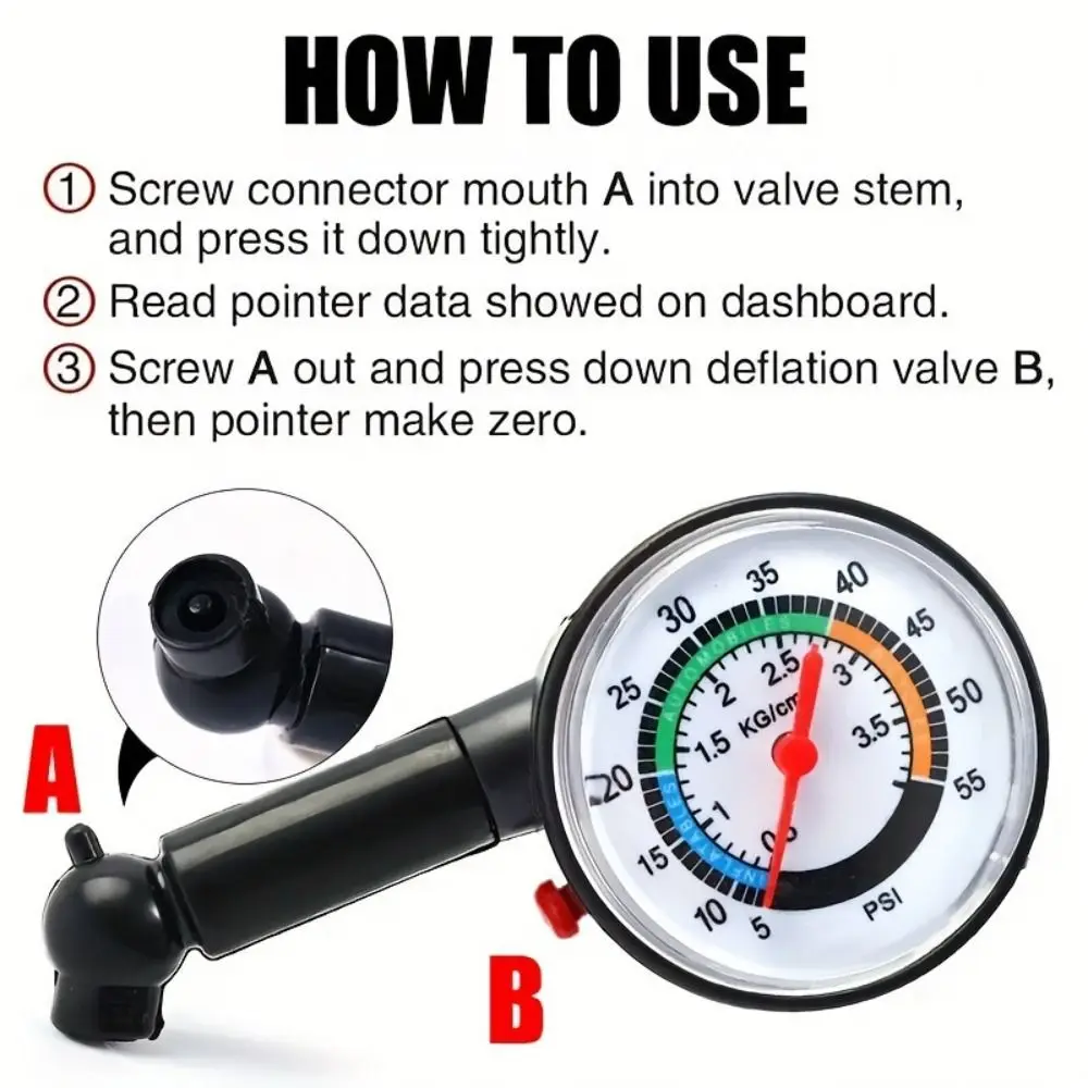 Analog Gauge Tire Pressure Gauge Pointer Design Dial Meter Auto Tire Inflation Portable Device Measurement Tool