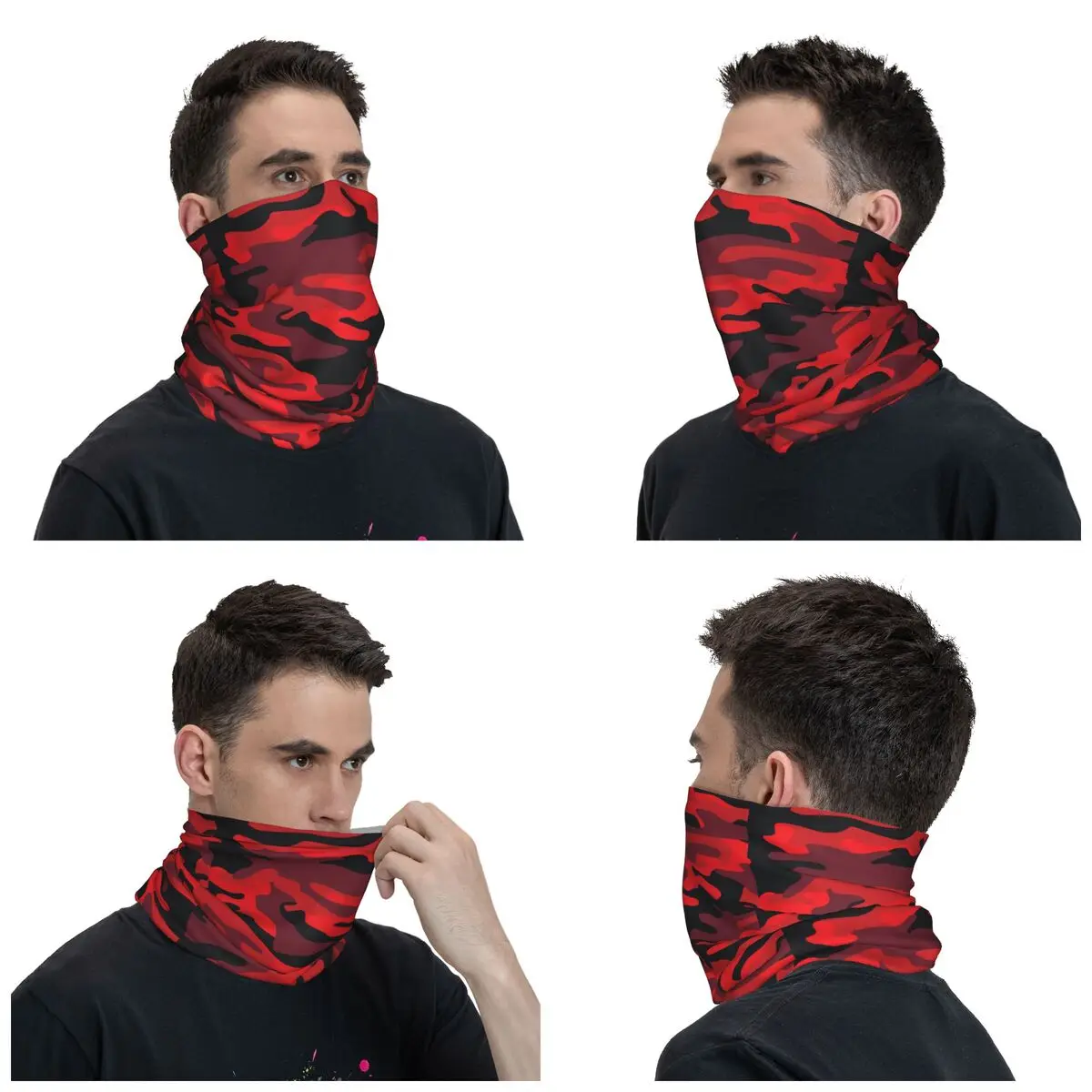 Militaryy Red Camouflage Bandana Neck Gaiter Printed Camo Texture Mask Scarf Warm Balaclava Hiking for Men Women Adult Windproof