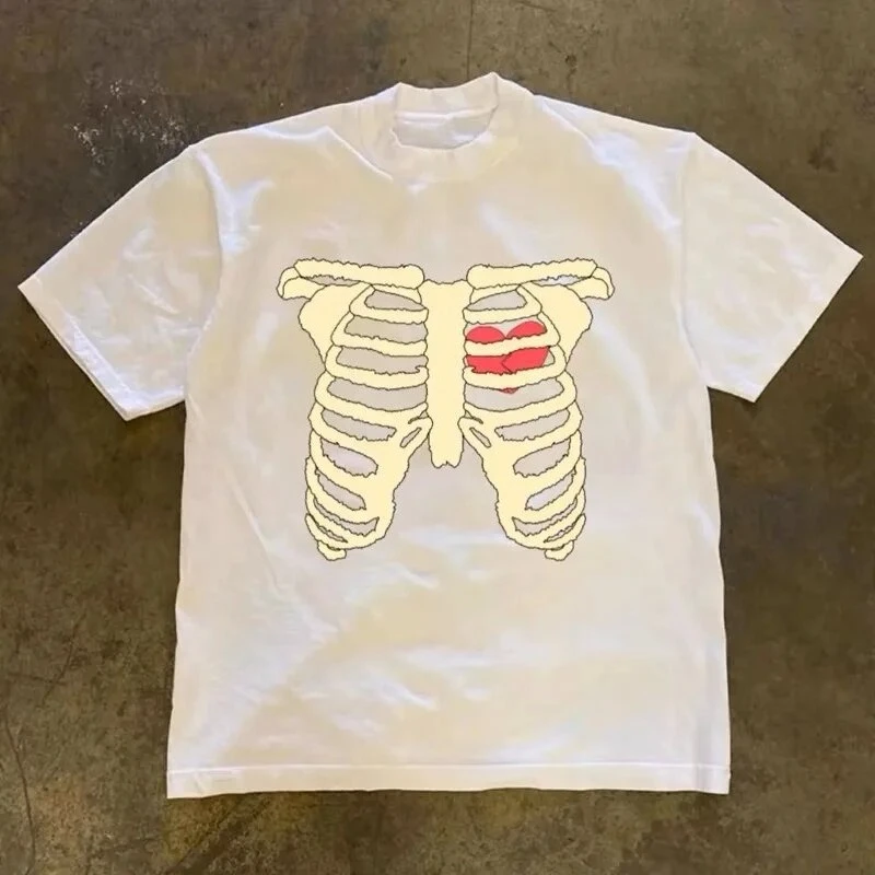 Y2K Punk Cotton Retro Summer Hip-hop Skull Creative T-shirt for Street Short-sleeved Men and Women Casual Couple T-shirt