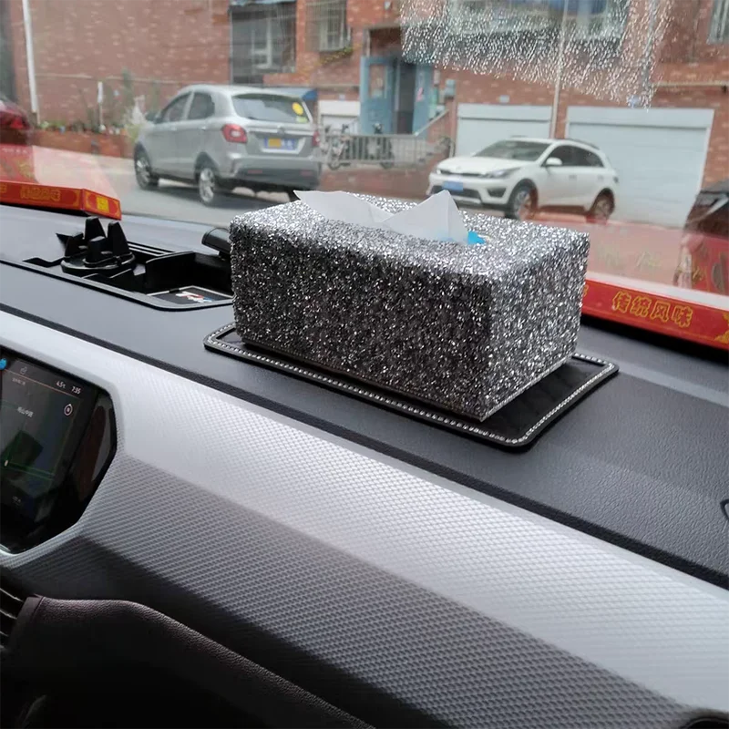 Luxury Diamond Tissue Box Holder Bling Car Napkin Dispenser Accessories Desktop Tissue Storage Box Home Decoration Ornaments