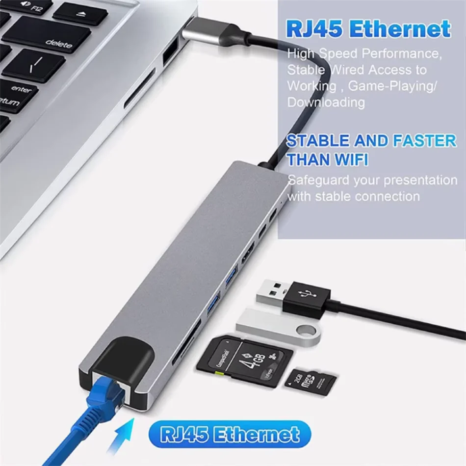 8 in 1 USB C HUB 3.0 Type C Splitter 4K Docking Station Laptop Adapter PD SD/TF For Macbook Air M1 iPad Pro RJ45 HDMI-Compatible - Image 4