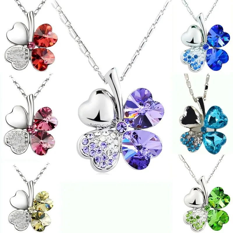 Crystal 4 Four Leaf Leaves Clover Pendant Necklaces Lover Birthday Gift Quality Fashion Jewelry Dropshipping Charm Girl