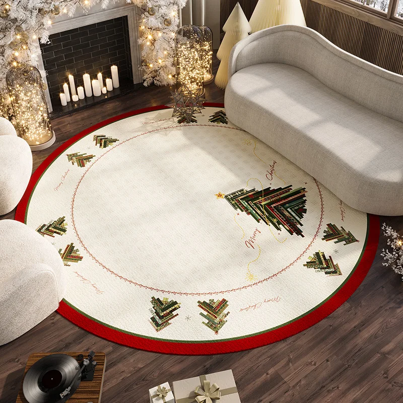 Merry Christmas Xmas Jingling Bell Tree Round Painting Door mat Rug Carpet Floor Bedroom Doormat Non-slip Mat Cartoon Gift