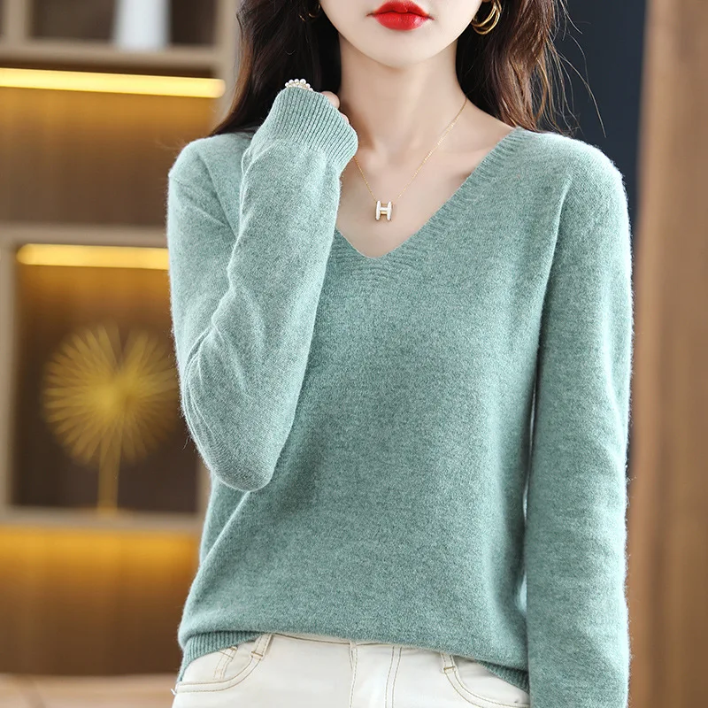 Women Sweater 2024 Spring Autumn Warm Winter Slim Fit Bottoming Shirts  V-neck Korean Knitted Tops Casual Spring Strecth Jumpers