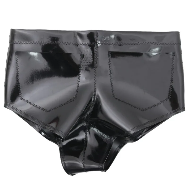 Women's Leather Shorts Latex Fashion Street Wear Pocket Fashion Boxer Shorts MGK50 Glossy Full Rubber Mid-waist Shorts