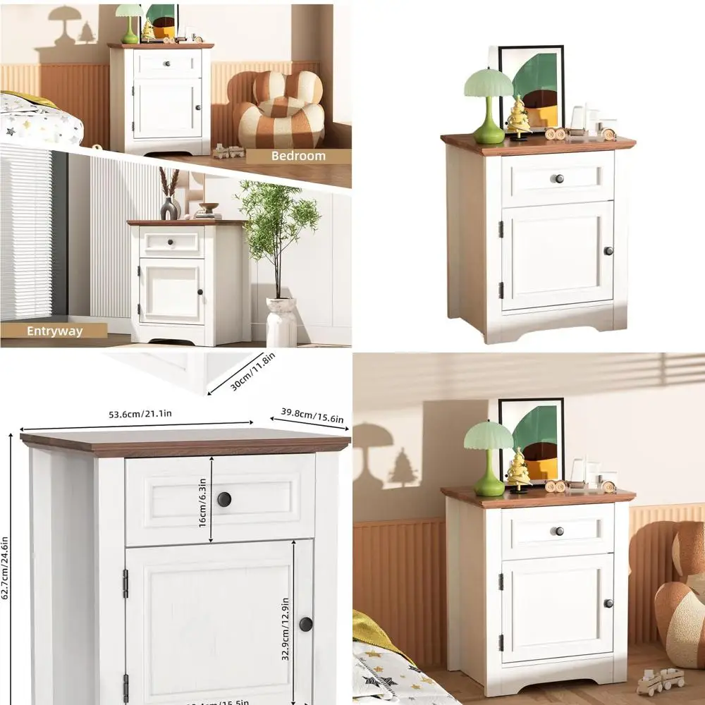 

Farmhouse-Style Nightstand with Drawer and Barn Door, Wooden Storage Bedside Table for Bedroom and Living Rooms, Suitable for Sm