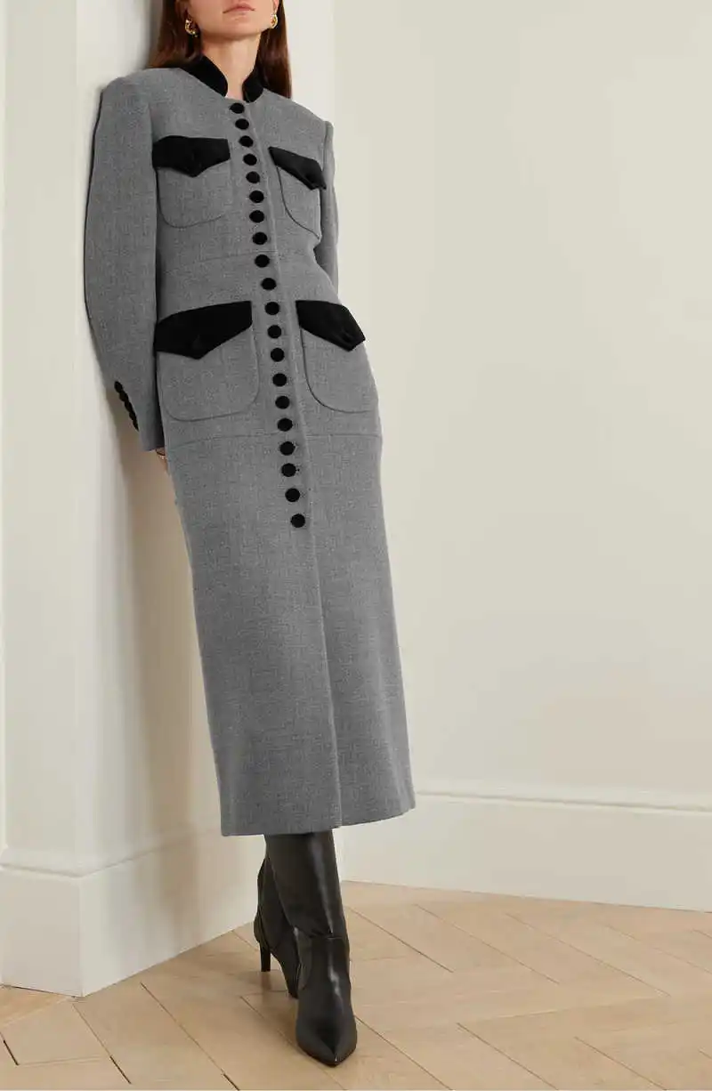 Mode femmes Long pardessus 1 pièce simple boutonnage manteau haute rue automne hiver vêtements d'extérieur chauds personnalisés