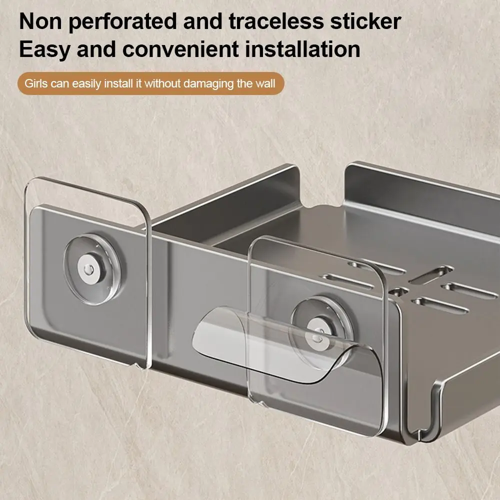 Durable Stainless Steel Wall Mounted Storage Rack Space Saving No Drill Projector Rack WiFi Router Shelf Home Organizer