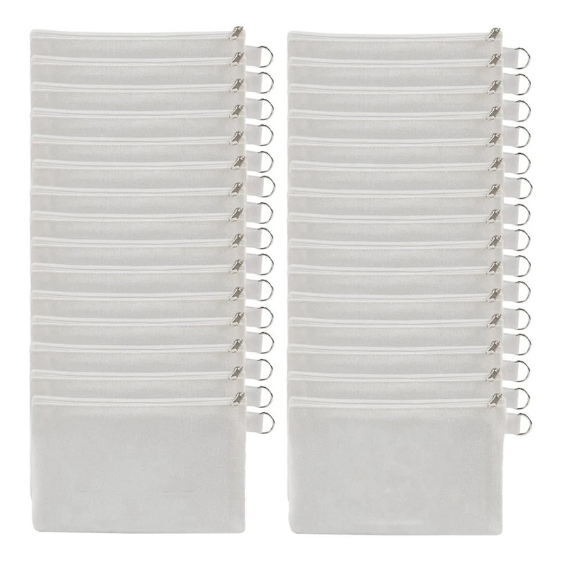 

A63X-30 Pcs Sublimation Blanks Makeup Bags Bulk,Canvas White Bag,Polyester Tote Bags For Sublimation DIY Craft