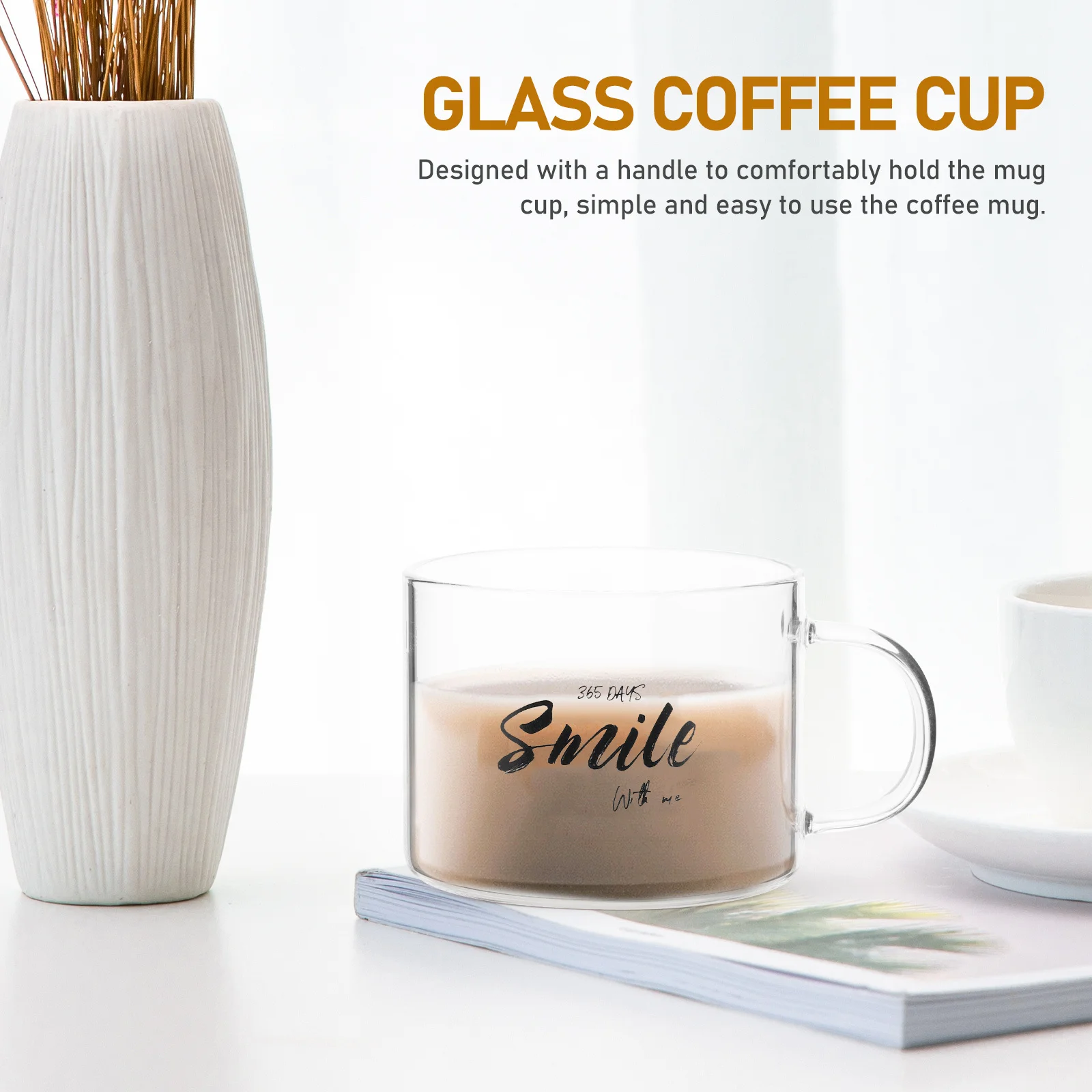 High Quality Glass Mug with Ergonomic Handle Large Coffee Cup for Home Office Restaurant Use Elegant Simple Design Mugs