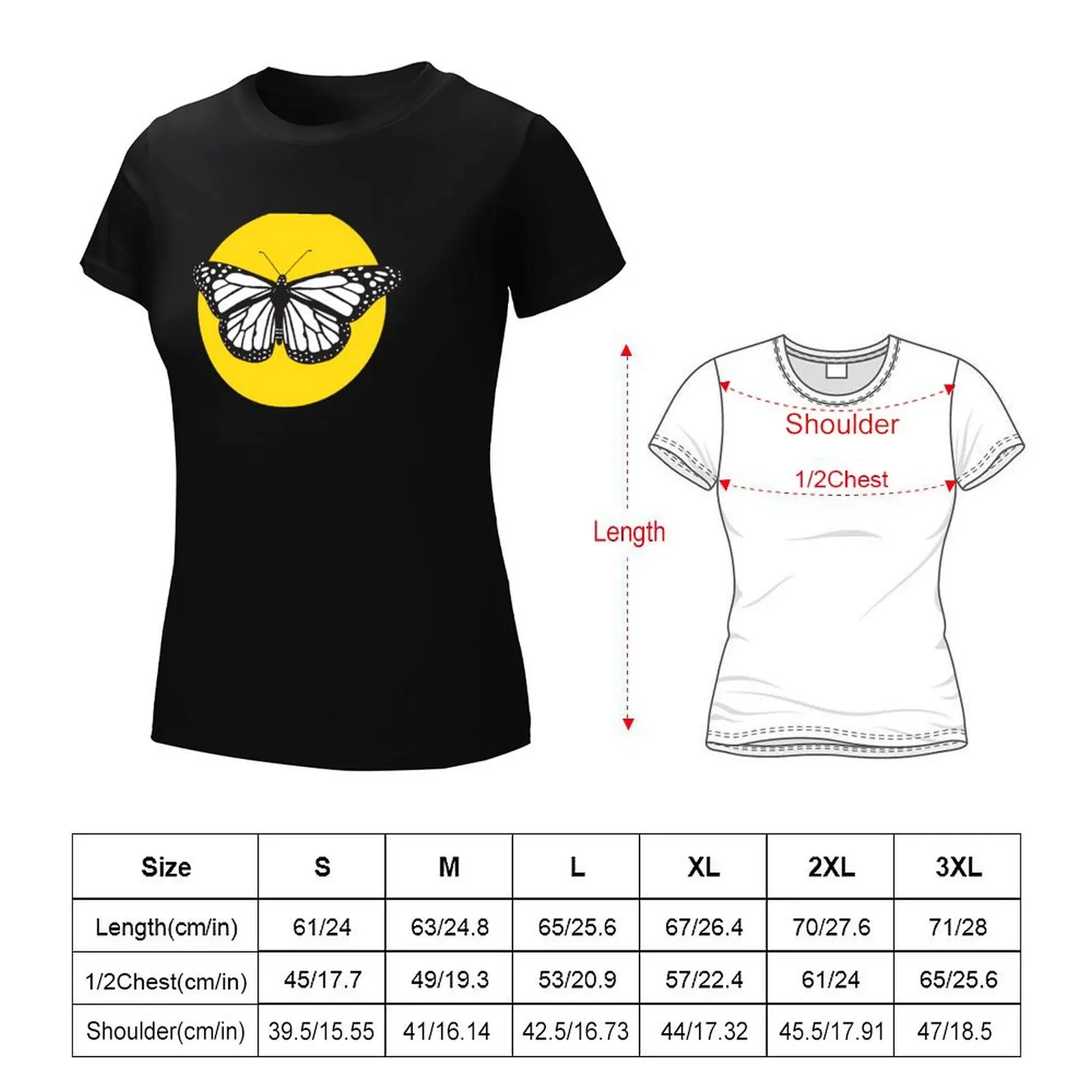 Monarch-T-Shirt ample surdimensionné pour femme, 56.flies en noir, blanc et jaune, haut mignon pour l'été, médicaments, pensionshirts