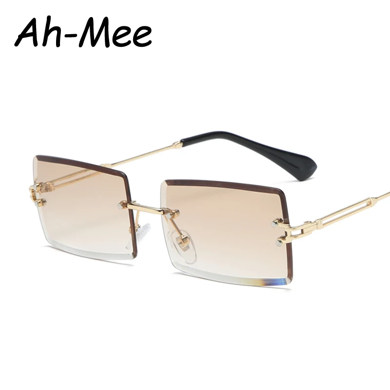 Fashion Rimless Rectangle Sunglasses Women Men Alloy Trendy Brand Small Square Lens Sun Glasses Gradient Black Lens Shades UV400