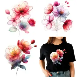 Beautiful Lotus Iron-on Transfer For Clothing DIY A-Level Washable T-shirts Thermal Stickers Abstract Flowers Patches Appliqued