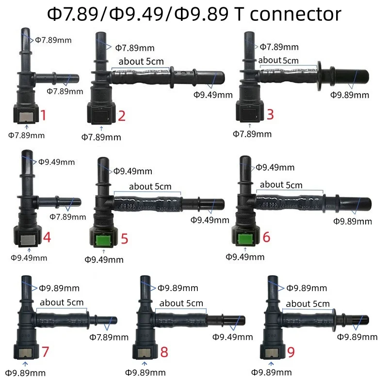 7.89mm 7.89 Tee connector 5/16 auto Fuel line quick connector 9.49 fuel plastic fittings joint female male auto parts